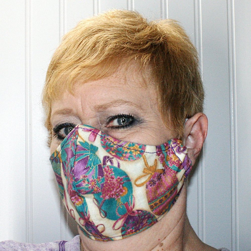 HAND CRAFTED Face Mask Easter Ribbon Eggs Adult Cloth Fabric Print - Shield